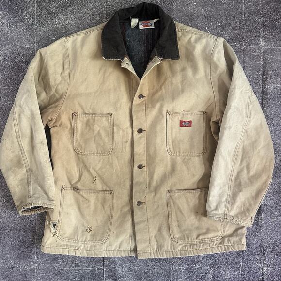 Men's Vintage 90's Dickies Blanket Lined Brown Canvas Chore Coat Jacket Sz XL